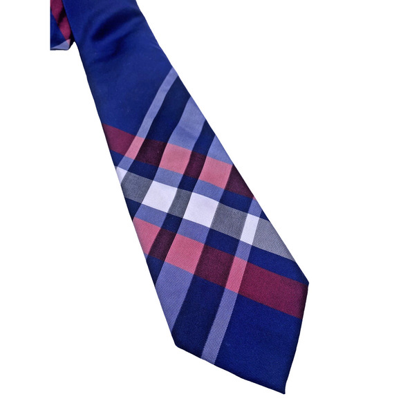 Express Other - Express Plaid Tie 100% Silk Blue White Red Preppy Wedding Guest Corpcore Coastal